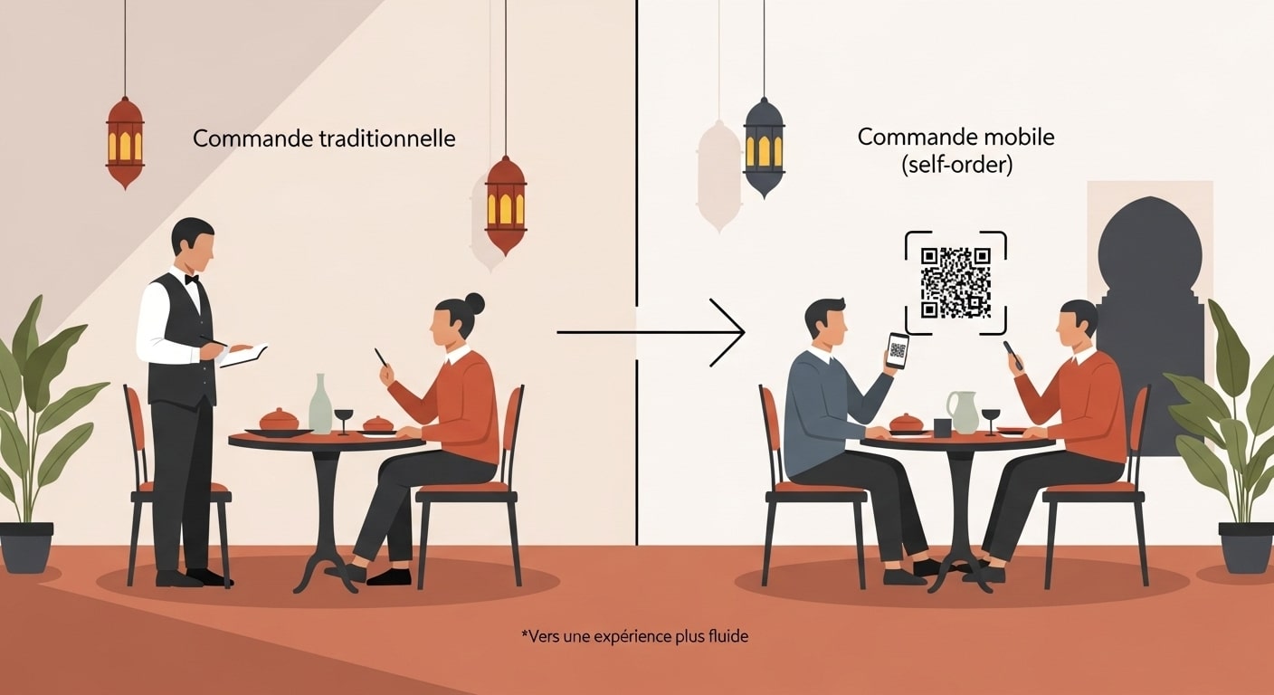 Comparaison entre commande traditionnelle avec serveur et commande mobile via QR code